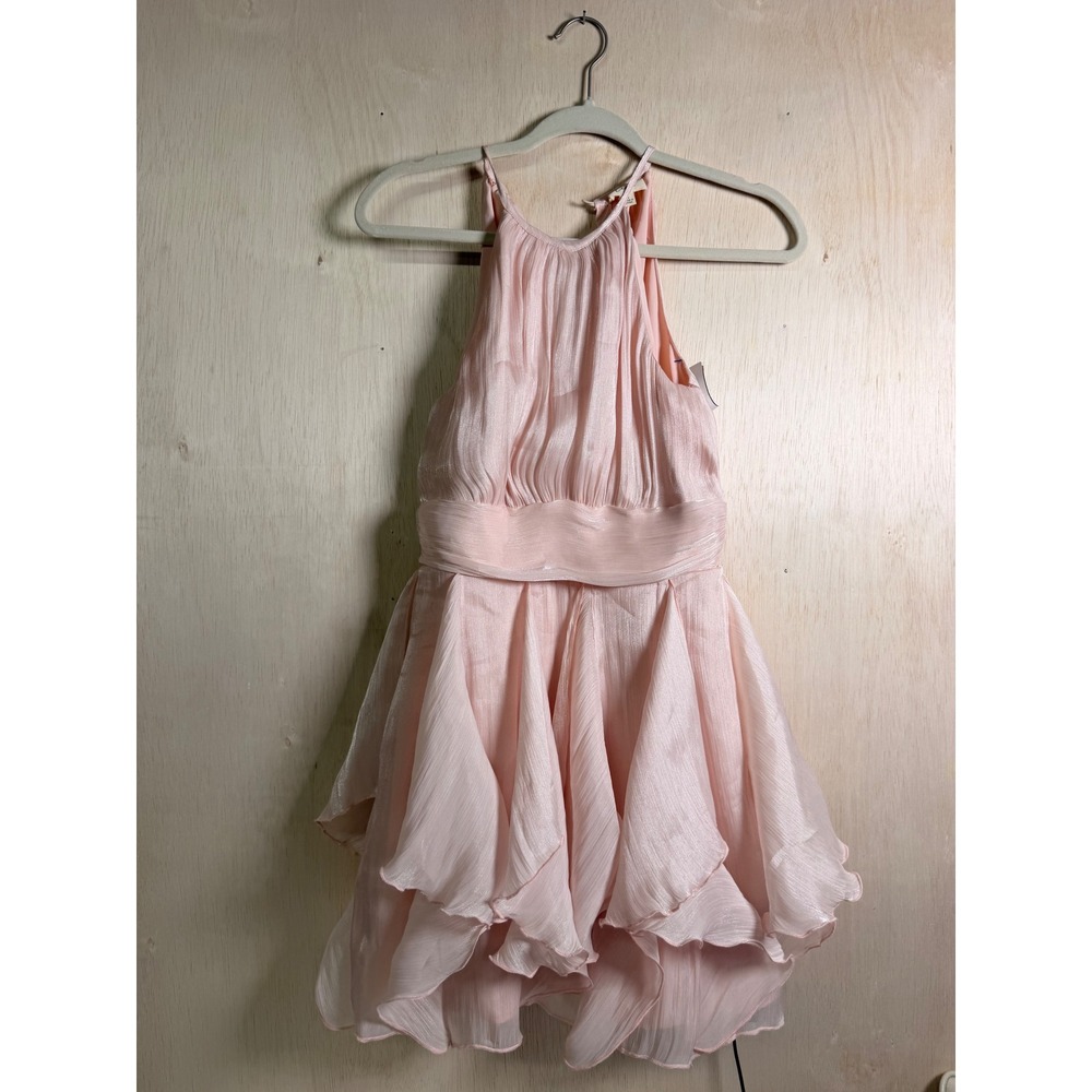 Lena Halter Dress Women Small Pink Excellent Shimmer‎ Pleated Ruffle Cocktail